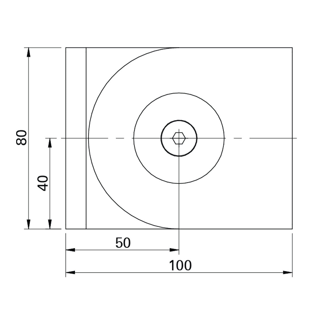 AME System heavy-duty hinge 40x80 in die-cast aluminium, size 100x80x40mm. Supports M8 bolts, rotates 180 degrees, ideal for robust T-slot connections. Datasheet.