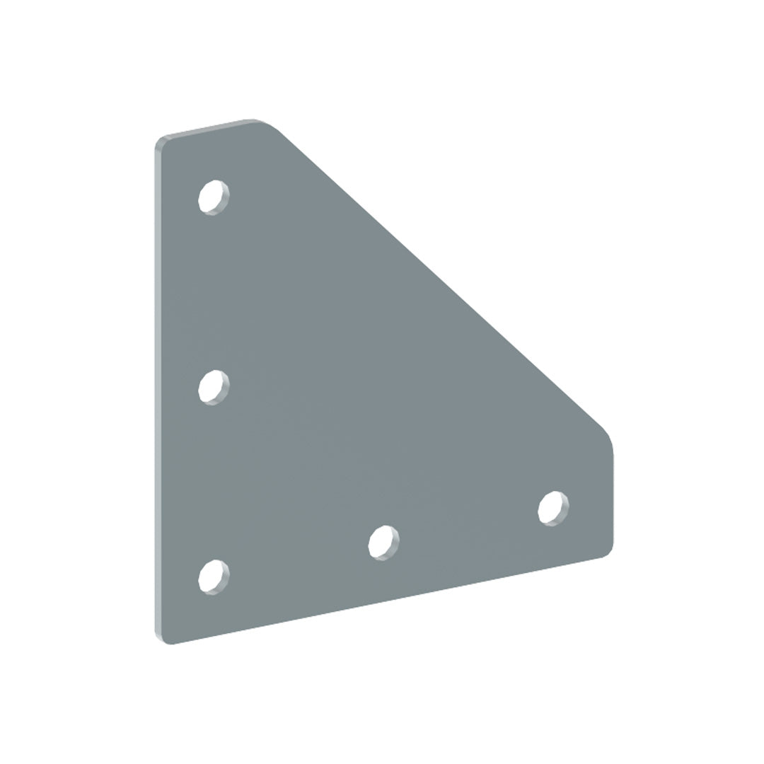 AME System 3mm zinc-plated mild steel bracing plate in grey colour L shape with holes, presented on its own