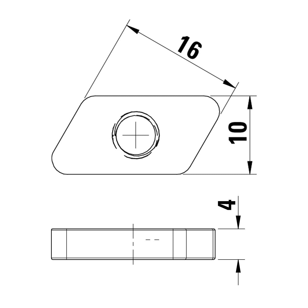 AME System T-Slot Profile M5 Slot Nut, 30 and 40 Series Fastener, drawing of the slot nut with all dimensions 10x10, and 4mm thickness