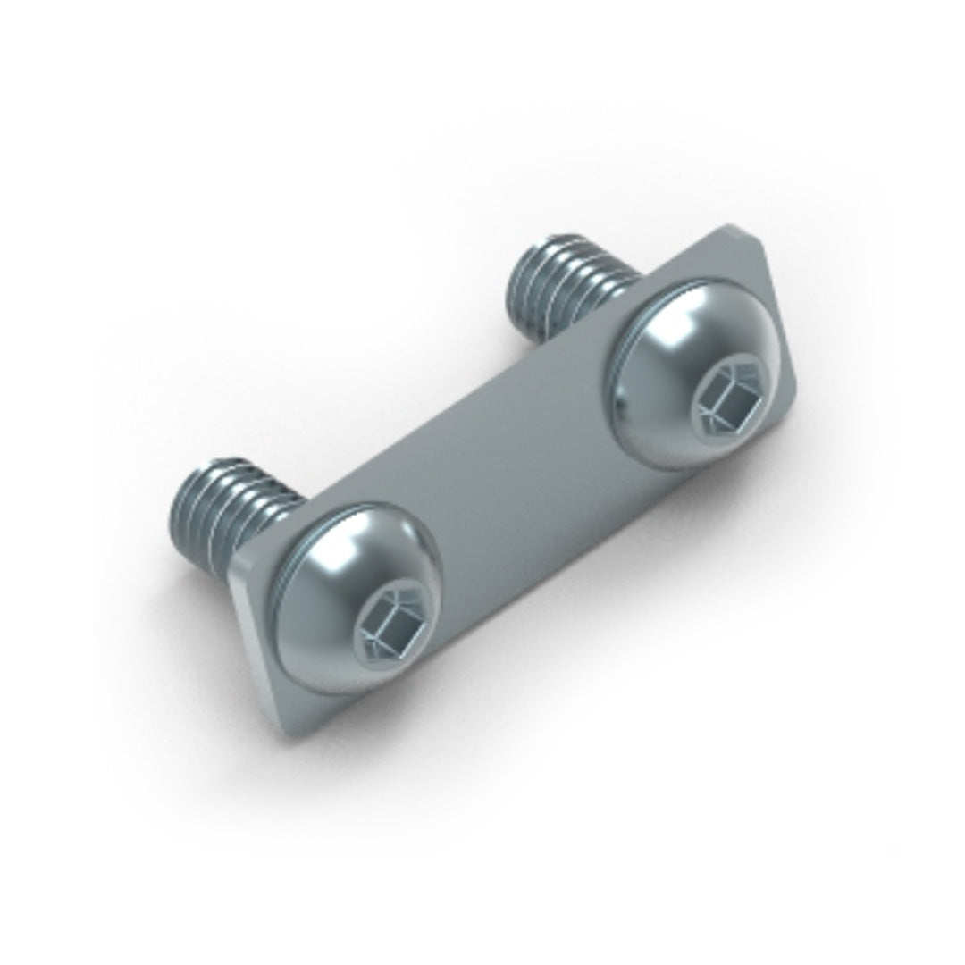 AME System Plate Connector 60mm Joining Fastener for 30 Series T-slot profiles, the image shows the plate with two bolts in gray colour from the side view
