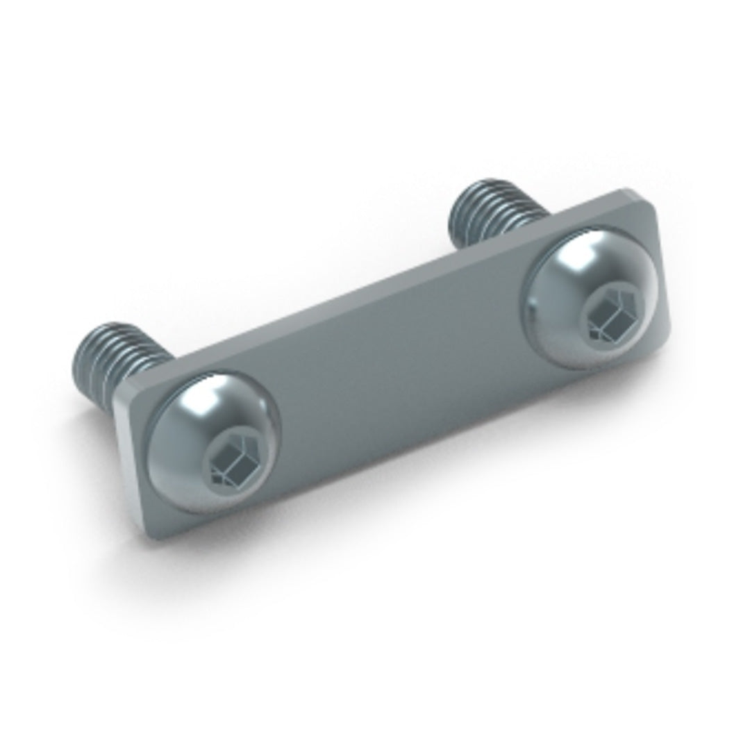 AME System Plate Connector 80mm Joining Fastener for 40 Series T-slot profiles, the image shows the plate with two bolts in gray colour, front side view.