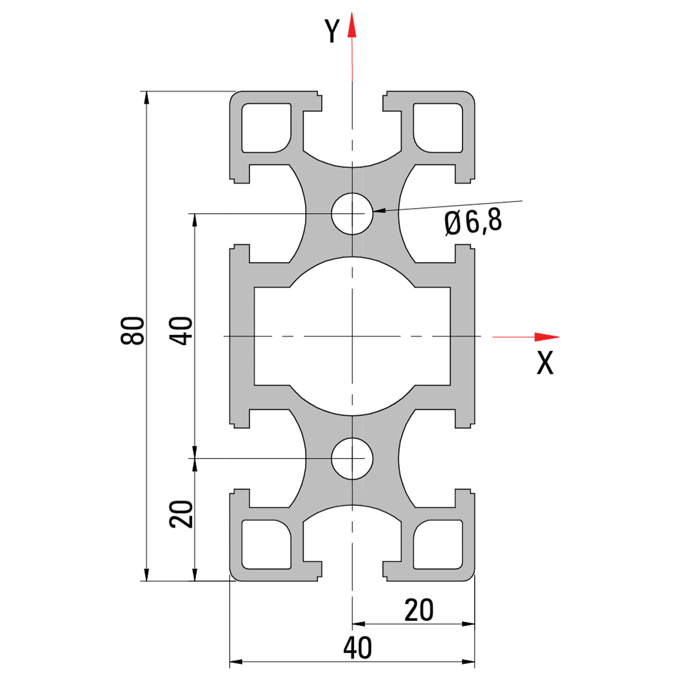 Datasheet 40×80 T-Slot Aluminium Extrusion Profile