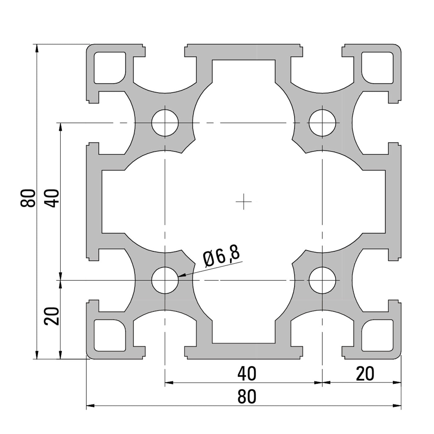 AME System 80×80 T-Slot Aluminium Extrusion Profile Datasheet