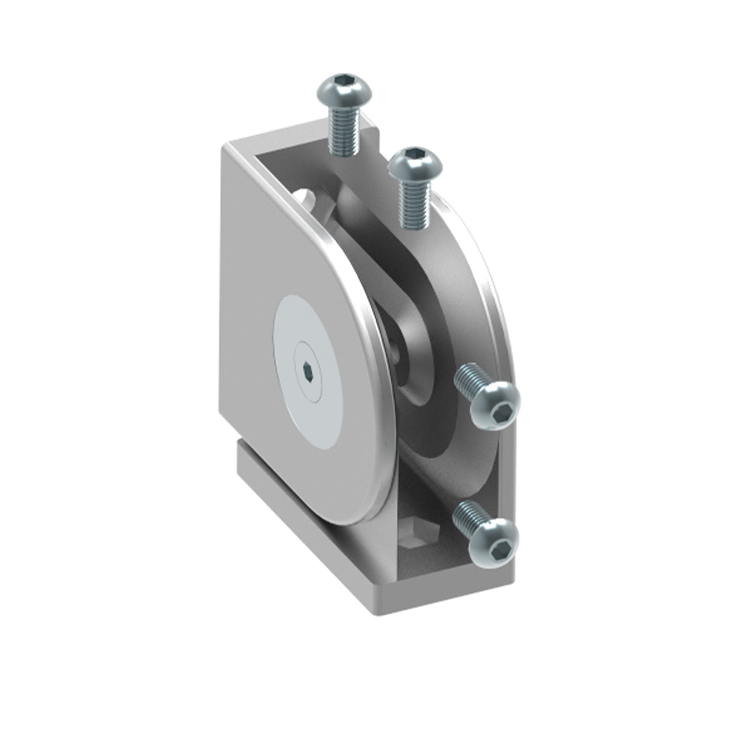 AME System heavy-duty hinge 40x80 in die-cast aluminum, size 100x80x40mm. Supports M8 bolts, rotates 180 degrees, ideal for robust T-slot connections. With bolts.