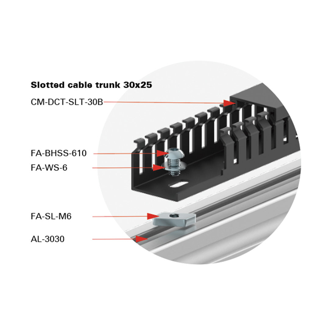 Slotted Cable Trunk PVC Duct 30x25 for 30 Series Profiles