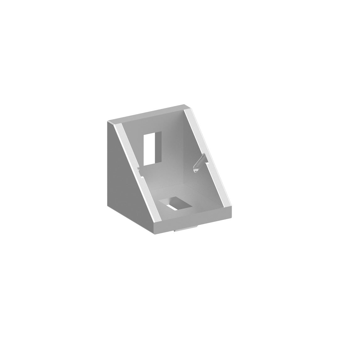 AME System aluminium corner bracket 30x30 with cover for 30 series, die cast aluminium, M6 mounting slots.