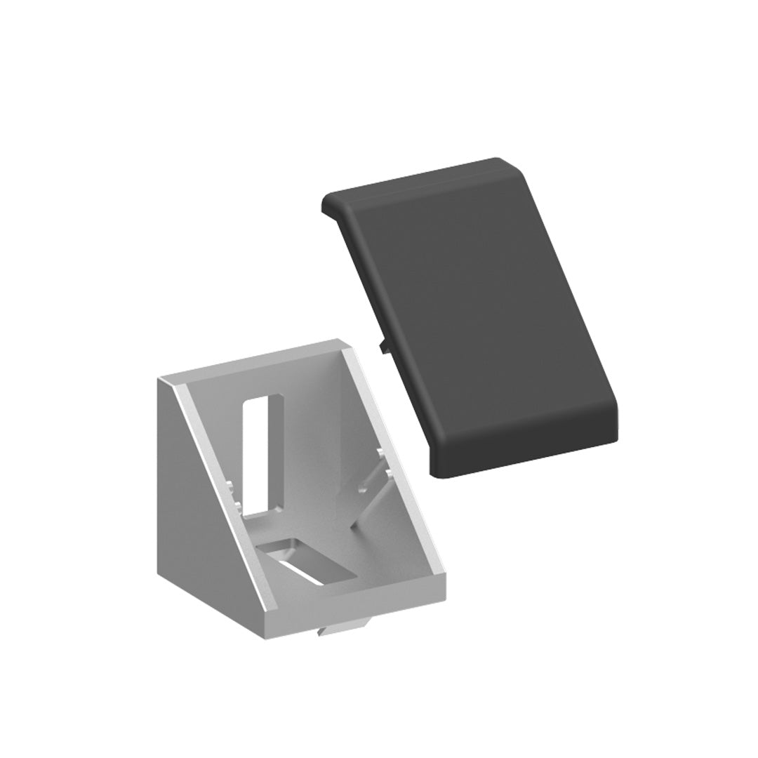 AME System aluminium corner bracket with cover for 40 series, 40x40mm, die cast aluminium, M8 mounting slots.