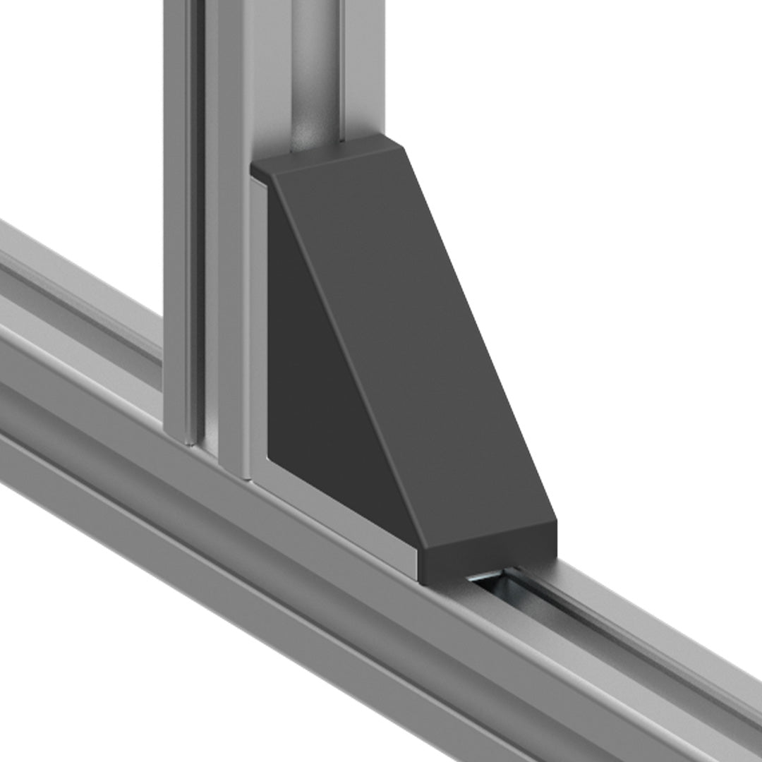 AME System aluminium corner bracket with cover for 30 series, 58x58mm, die cast, ideal for heavy-duty assemblies. In assembly on the photo.