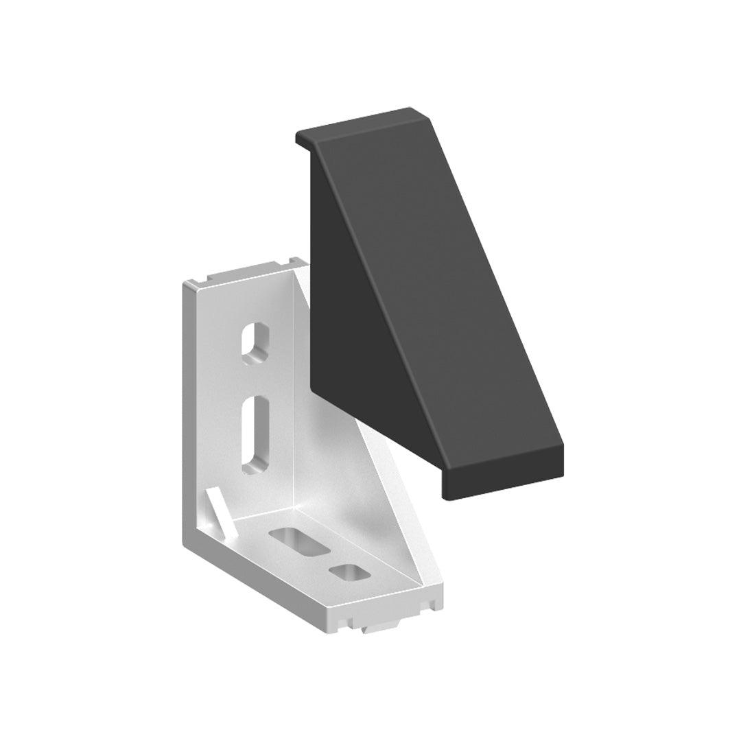 AME System aluminium corner bracket with cover for 30 series, 58x58mm, die cast, ideal for heavy-duty assemblies.