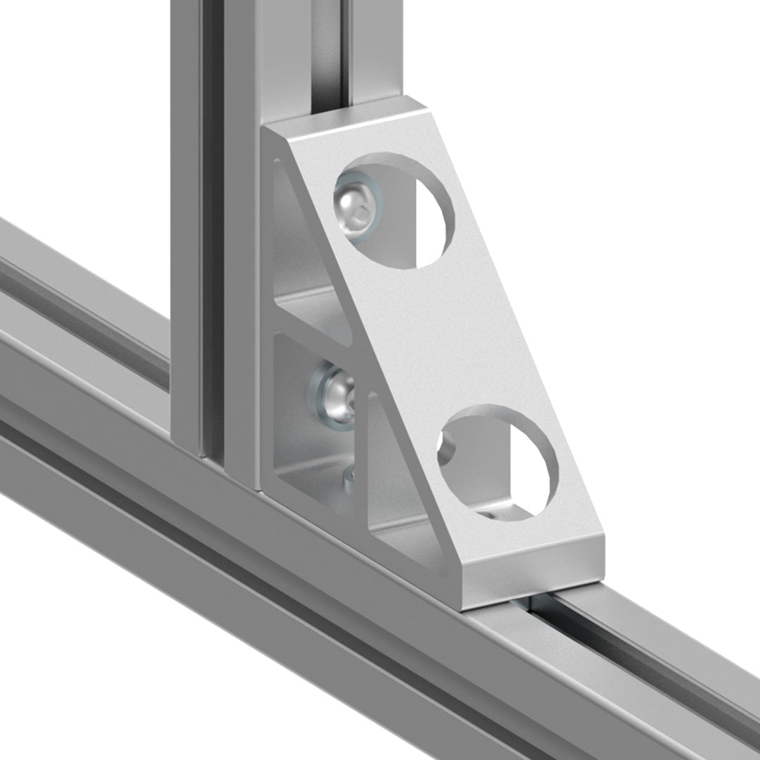 AME System aluminium corner bracket for 40 series, 90x90mm, die cast with natural anodised finish, suitable for heavy-duty assemblies.