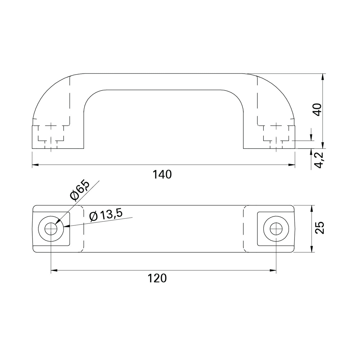 AME System D-Handle in black PVC for T-slot profiles, dimensions 140x40x25mm, suitable for 30 and 40 series, ergonomic grip.