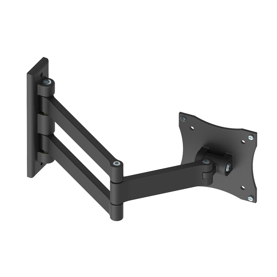 AME System horizontal monitor arm for extendable positioning, VESA compatible (75x75mm, 100x100mm), supports up to 15kg, black finish.
