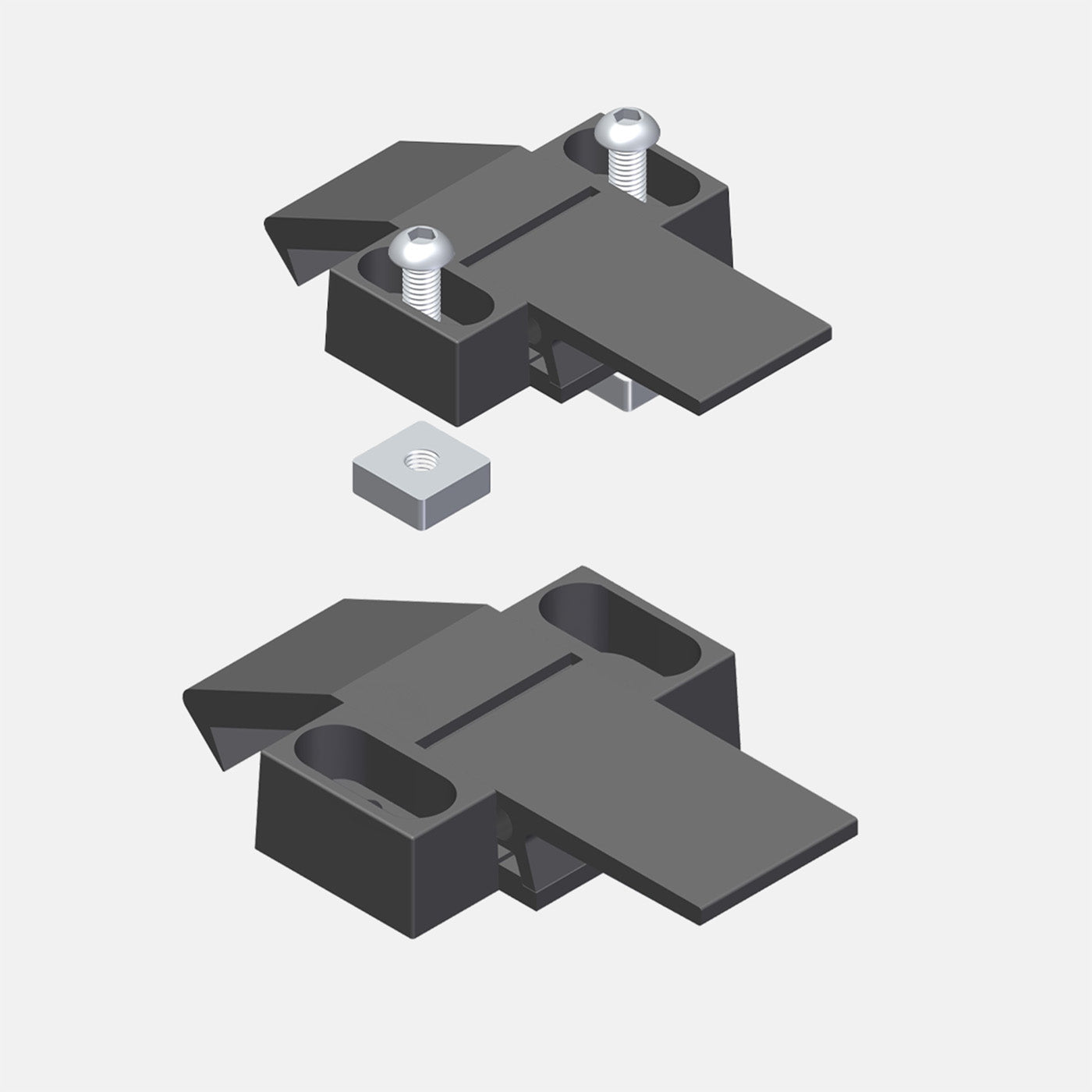 AME System lever latch for T-slot profile doors, featuring a keyless design and durable zinc die-cast material, compatible with 30x30 and 40x40 profiles. With and without the fasteners.