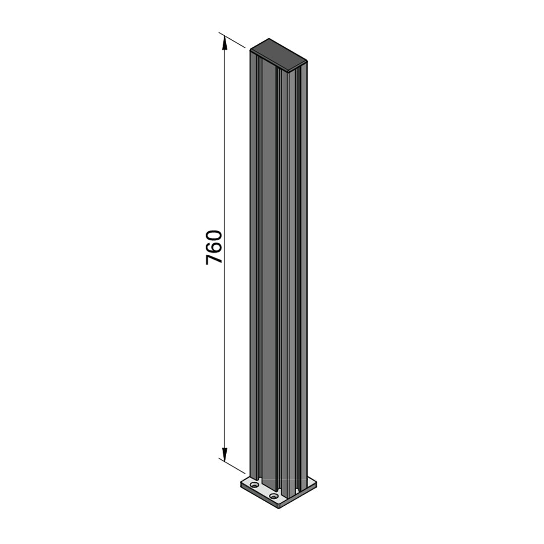 HD Series monitor pole, 760mm tall, featuring a 40x80mm profile, designed for robust support and easy mounting of displays. Presenting the pole only.