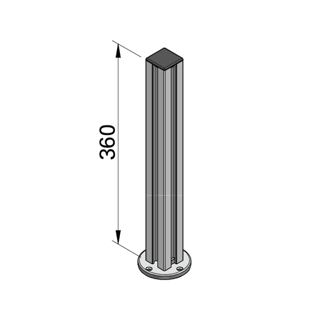S Series monitor pole, 360mm tall, with a 40x40mm profile, designed for sturdy support and adaptable display mounting. Shows the pole only.