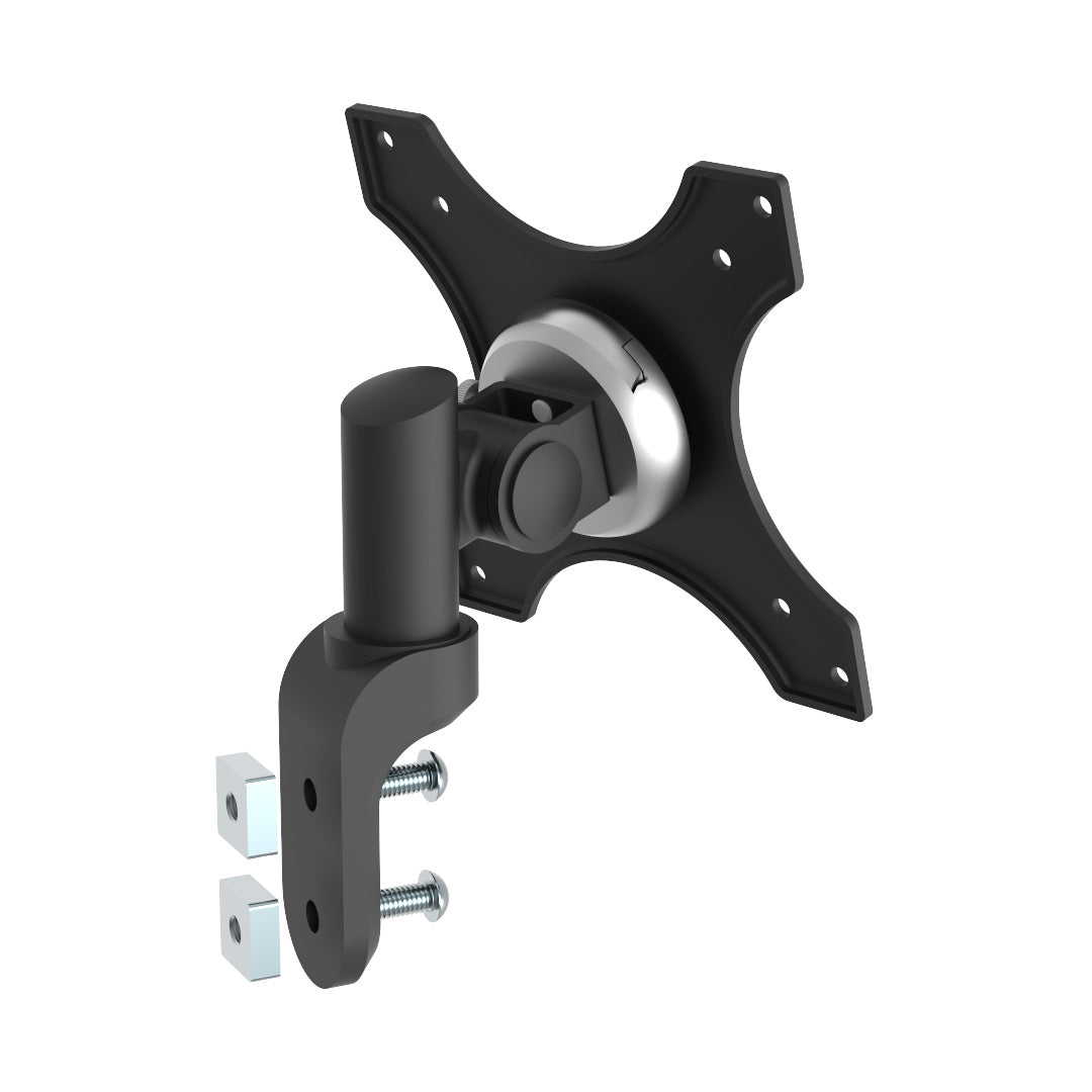 AME Quick Release Pivot Monitor Bracket for VESA 75x75mm and 100x100mm mounts, supports up to 6kg, with adjustable pivot. Presenting one with fasteners.