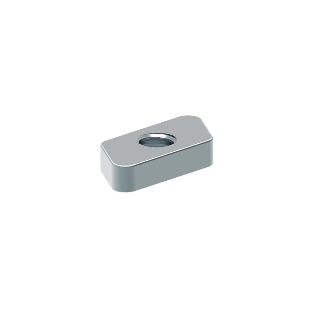 AME System T-Slot Profile M5 Slot Nut, 30 and 40 Series Fastener, in metallic grey colour with the hole for bolts