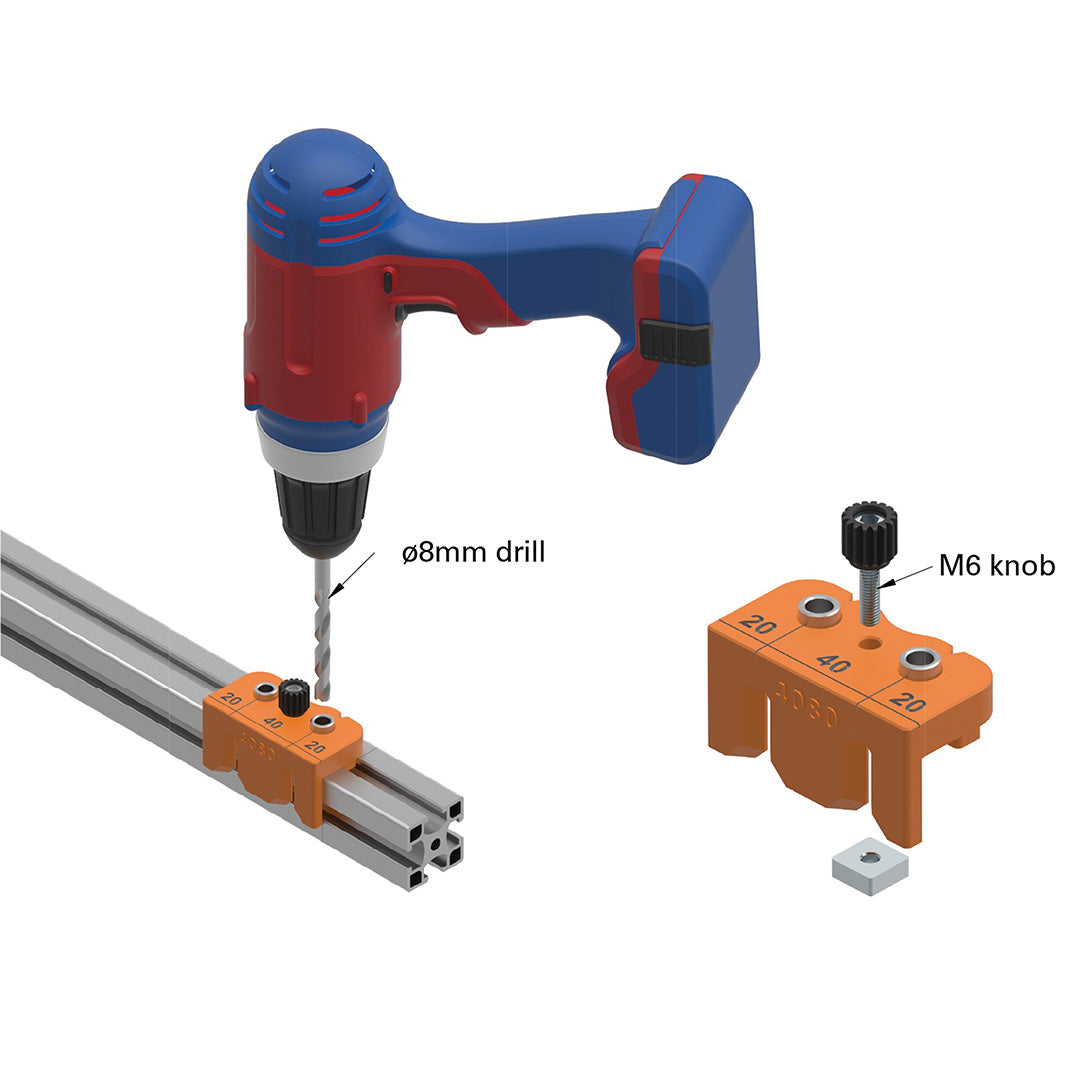 Drilling Jig 8mm for 30 and 40 series profiles