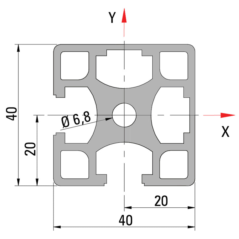 40×40-90 T-Slot Aluminium Extrusion Profile - Cross Section