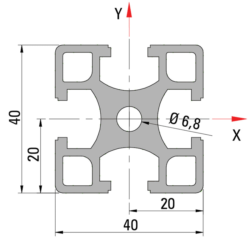 40×40 T-Slot Aluminium Extrusion Profile - Cross Section