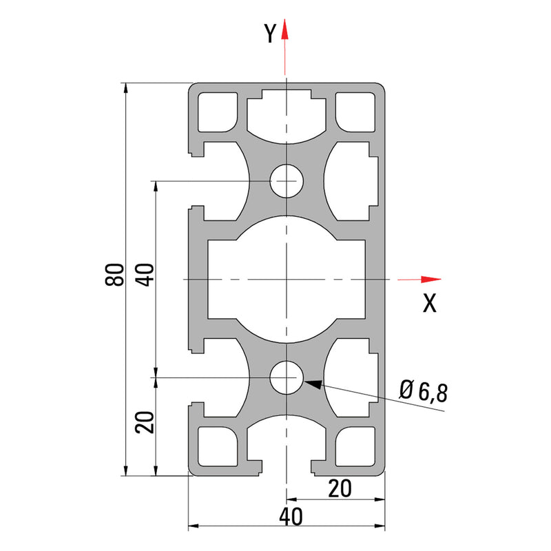 40×80-90 T-Slot Aluminium Extrusion Profile - Cross Section