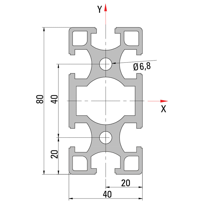 40×80 T-Slot Aluminium Extrusion Profile - Cross Section