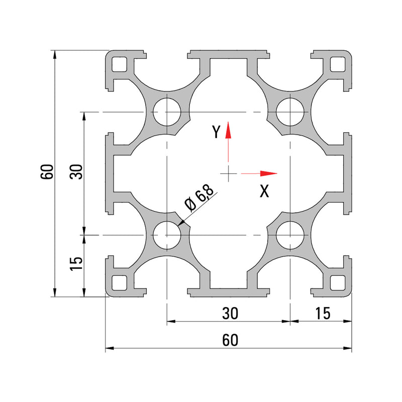 60×60 T-Slot Aluminium Extrusion Profile - Cross Section